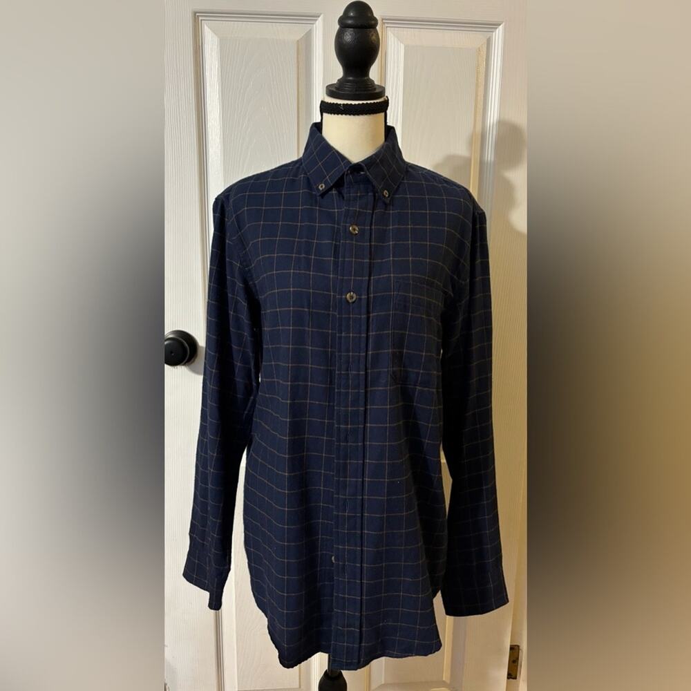 Christian Lacroix Button Down Shirt Men's Medium Long Sleeve Plaid Navy Blue